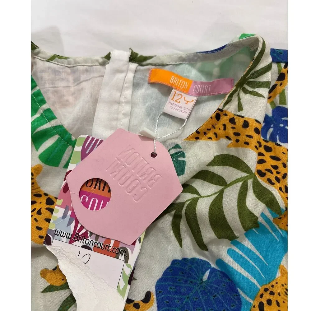 NWT Briton Court Girls 12 Tropical Leopard Cheetah Print Dress Vacation Tropical